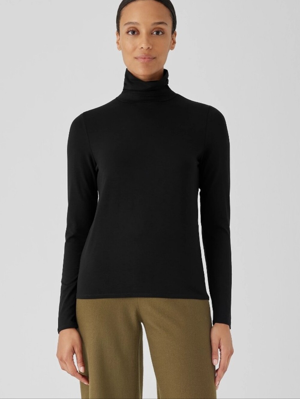 Eileen Fisher stretchy basic scrunch neck Sz XS ( Fits Larger)